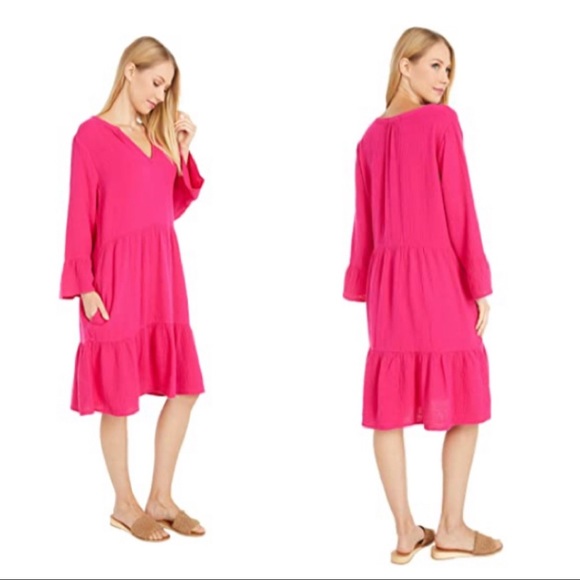 Mododoc Barbie Pink Double Layer Gauze Mandarin Collar Fuchsia Dress - Picture 5 of 7